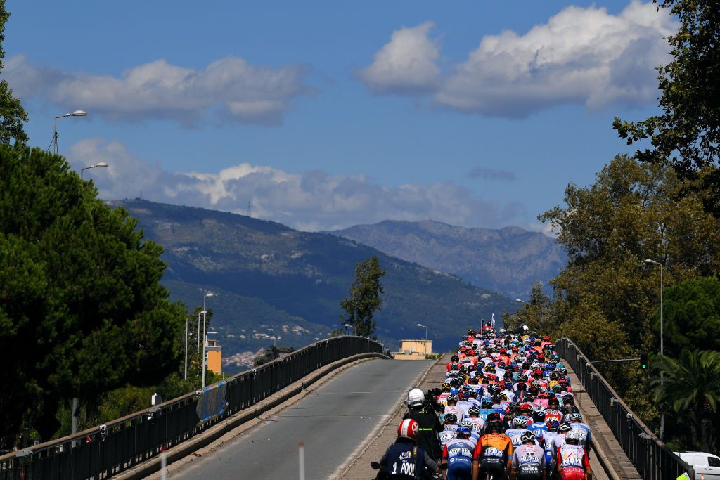 NICE FRANCE AUGUST 30 Peloton Mountains Landscape during the 107th Tour de France 2020 Stage 2 a 186km stage from Nice Haut Pays to Nice TDF2020 LeTour on August 30 2020 in Nice France Photo by Tim de WaeleGetty Images