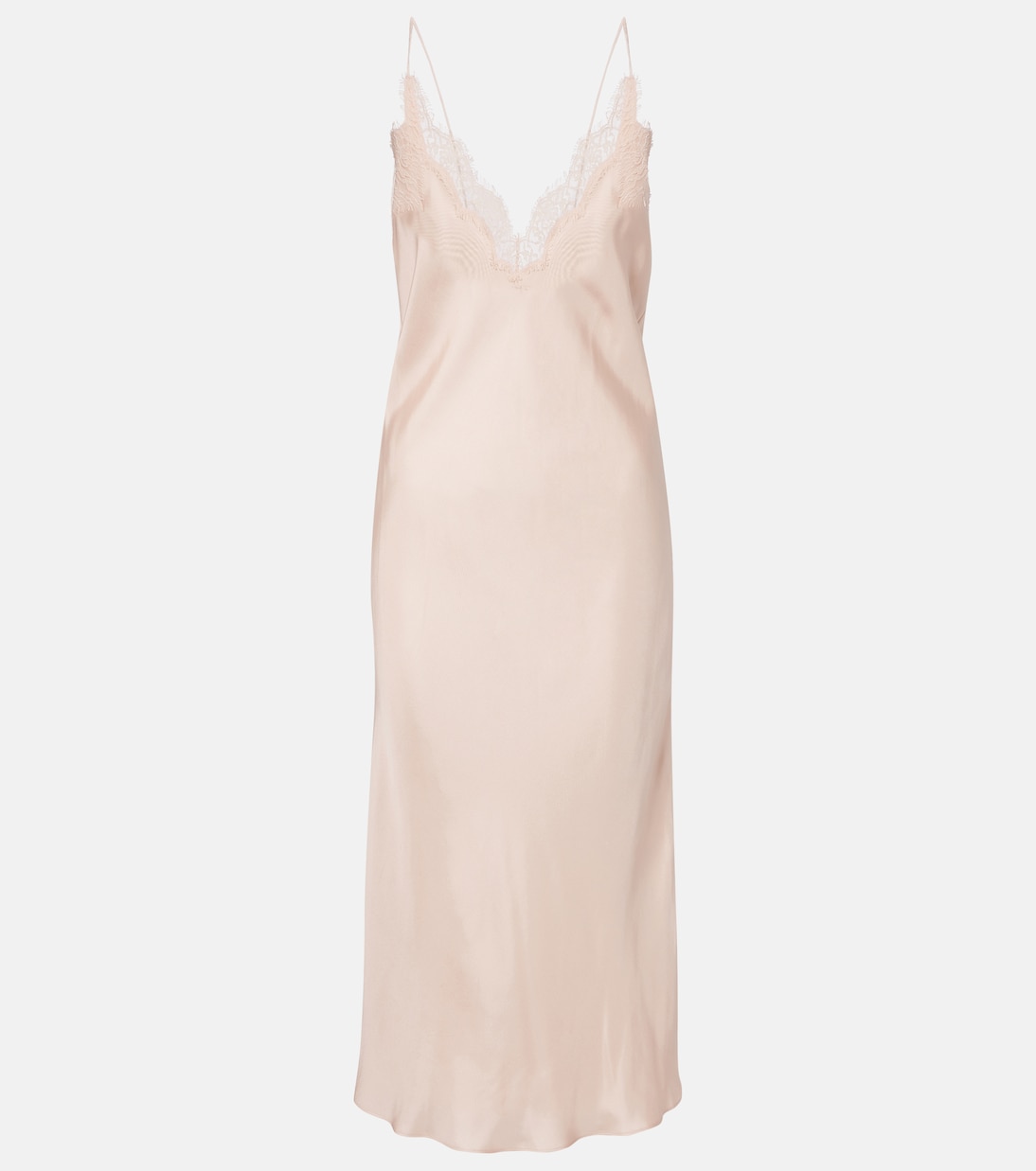 Lace-Trimmed Silk Satin Slip Dress