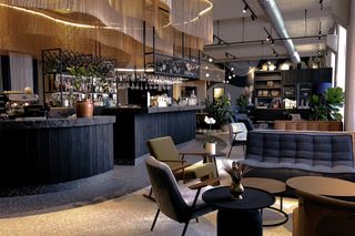 experiential brand design hotel bar with plush seating