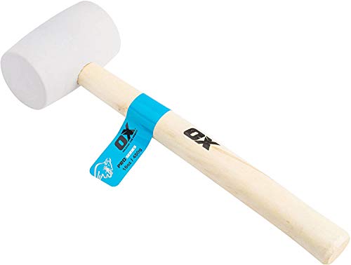 Ox Pro White Rubber Mallet - Non-Marking Rubber Mallet Hammer With Wooden Handle - 16 Oz