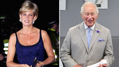 A composite of a picture of Princess Diana and a picture of King Charles in 2026