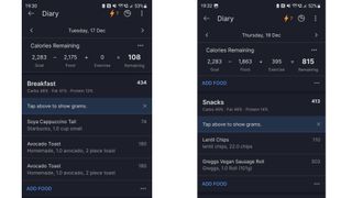 MyFitnessPal screenshots