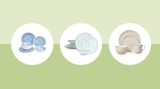Image of three different sets of outdoor dinnerware