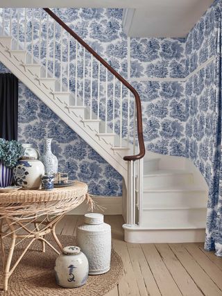 Manuel Canovas wallcovering in cottage staircase ideas