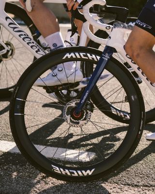 The Groupama - FDJ 2025 team bike fitted with Miche wheels