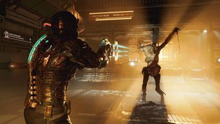 Best horror games; dead space; a space man shoots a zombie