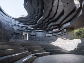 interoir of open air atrium at chapel of sound in China