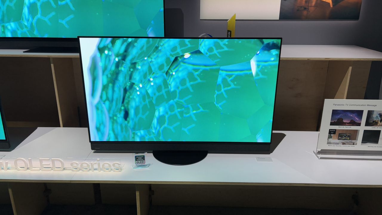 Panasonic Z95B on the CES show floor sitting on a white display stand