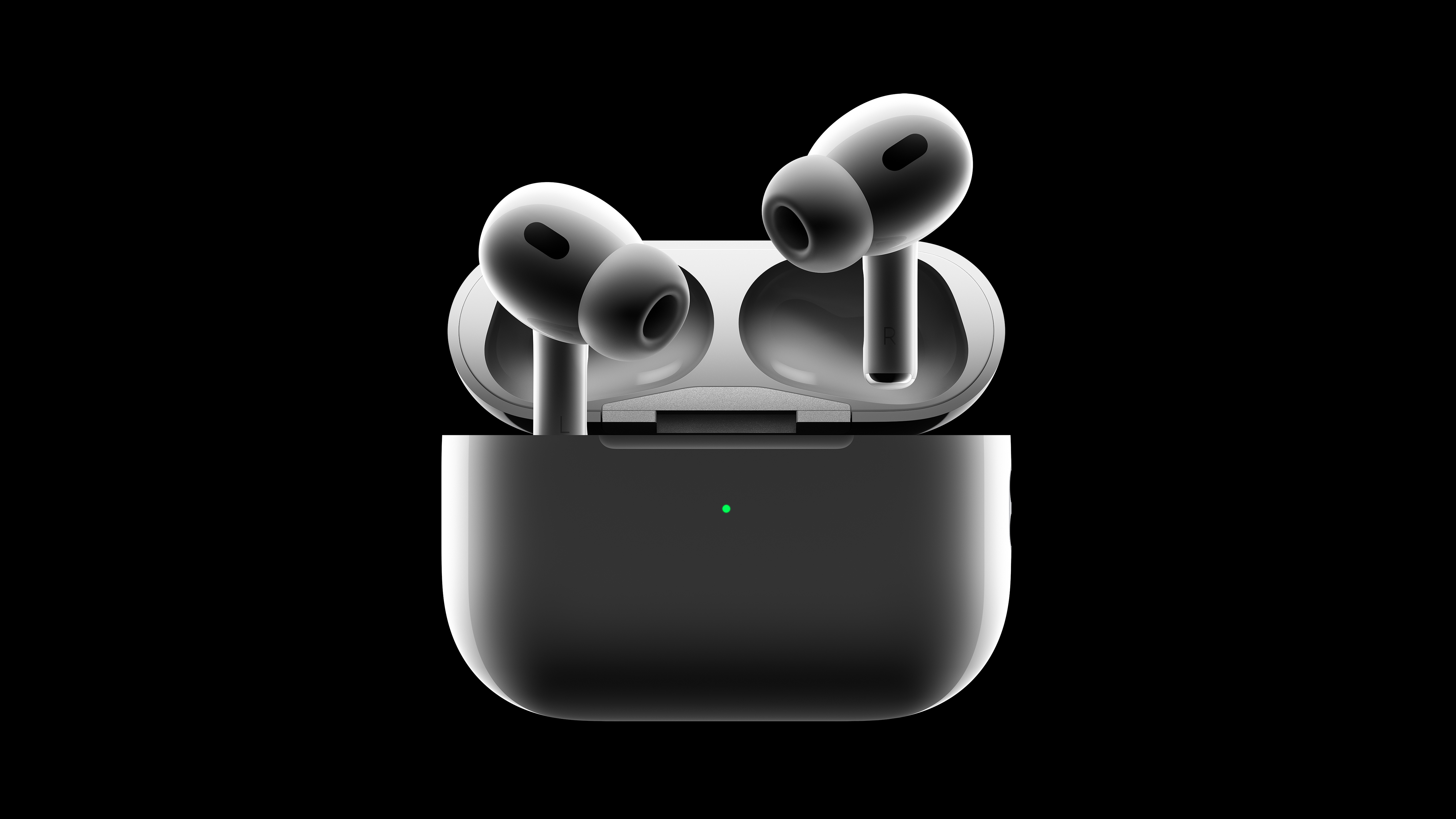 AirPods Pro 2 buttons sticking out of the case on a black background