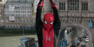 Spider-Man: Far From Home swinging over the Tower Bridge