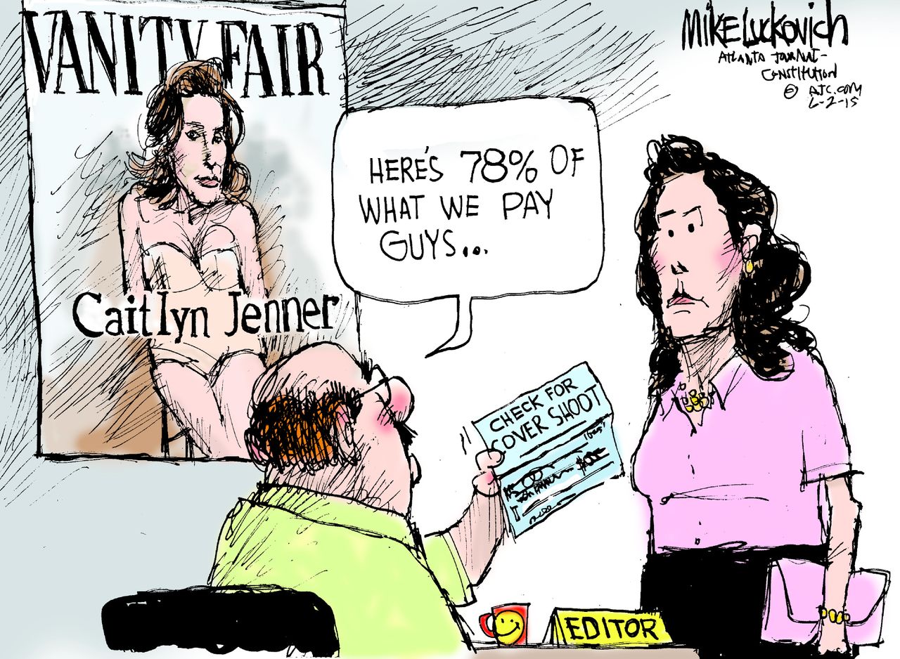 Editorial cartoon Caitlyn Jenner Wages