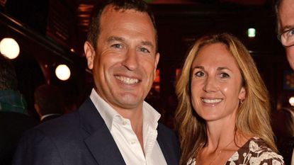 Peter Phillips and Harriet Sperling pose for a photo at Tom Parker-Bowles 'Cooking and The Crown' Book Launch