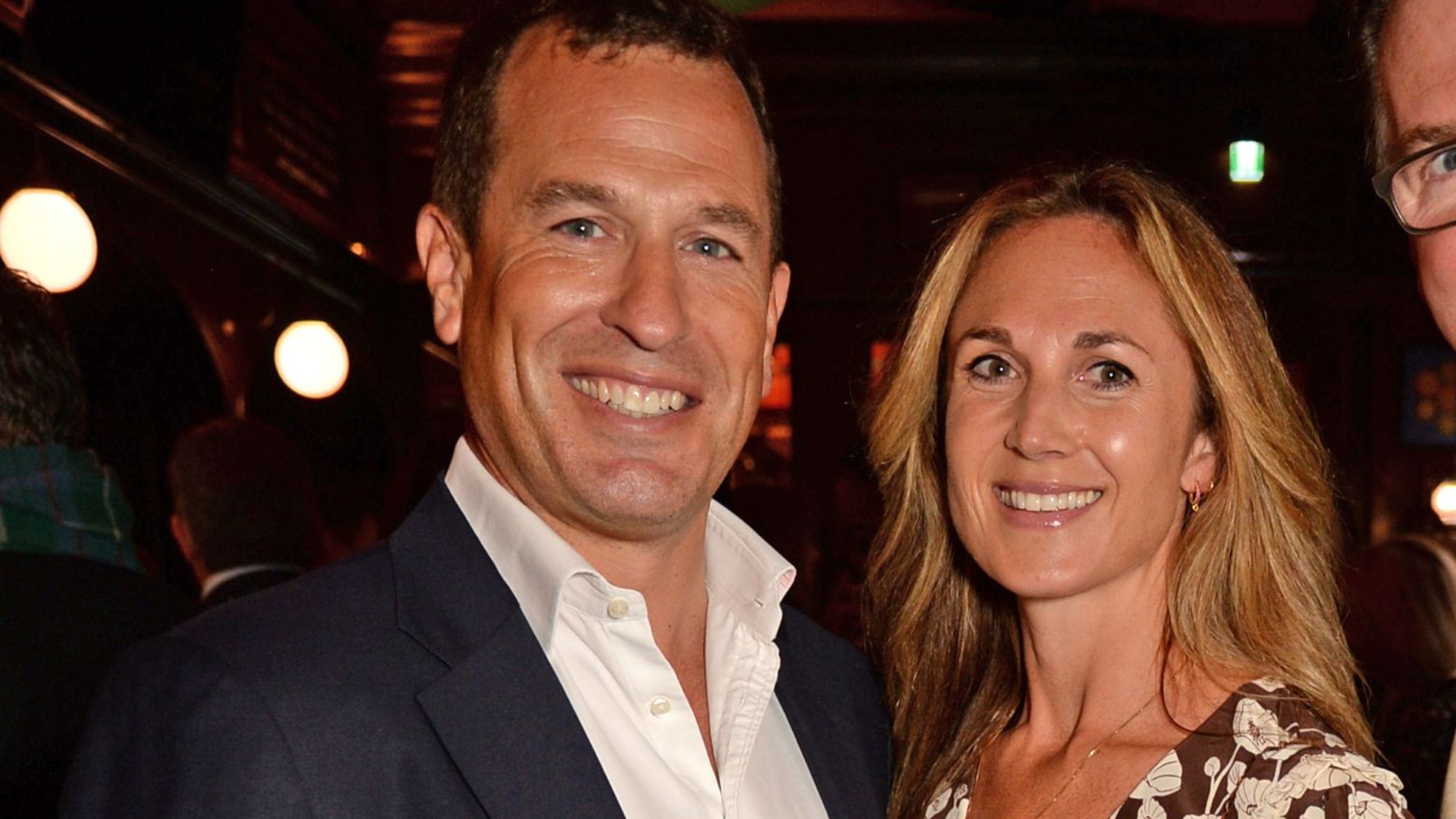 Peter Phillips and Harriet Sperling pose for a photo at Tom Parker-Bowles 'Cooking and The Crown' Book Launch