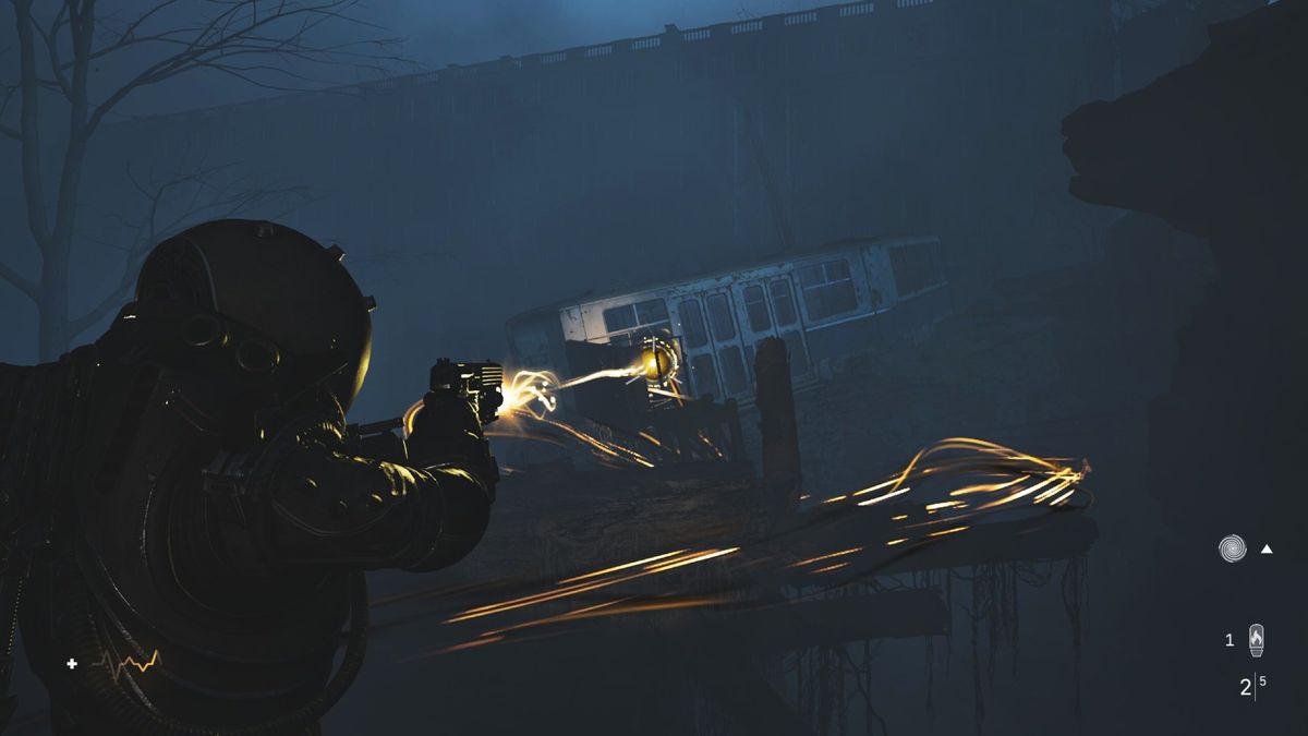 Firing the gun attachment at an anomalies.
