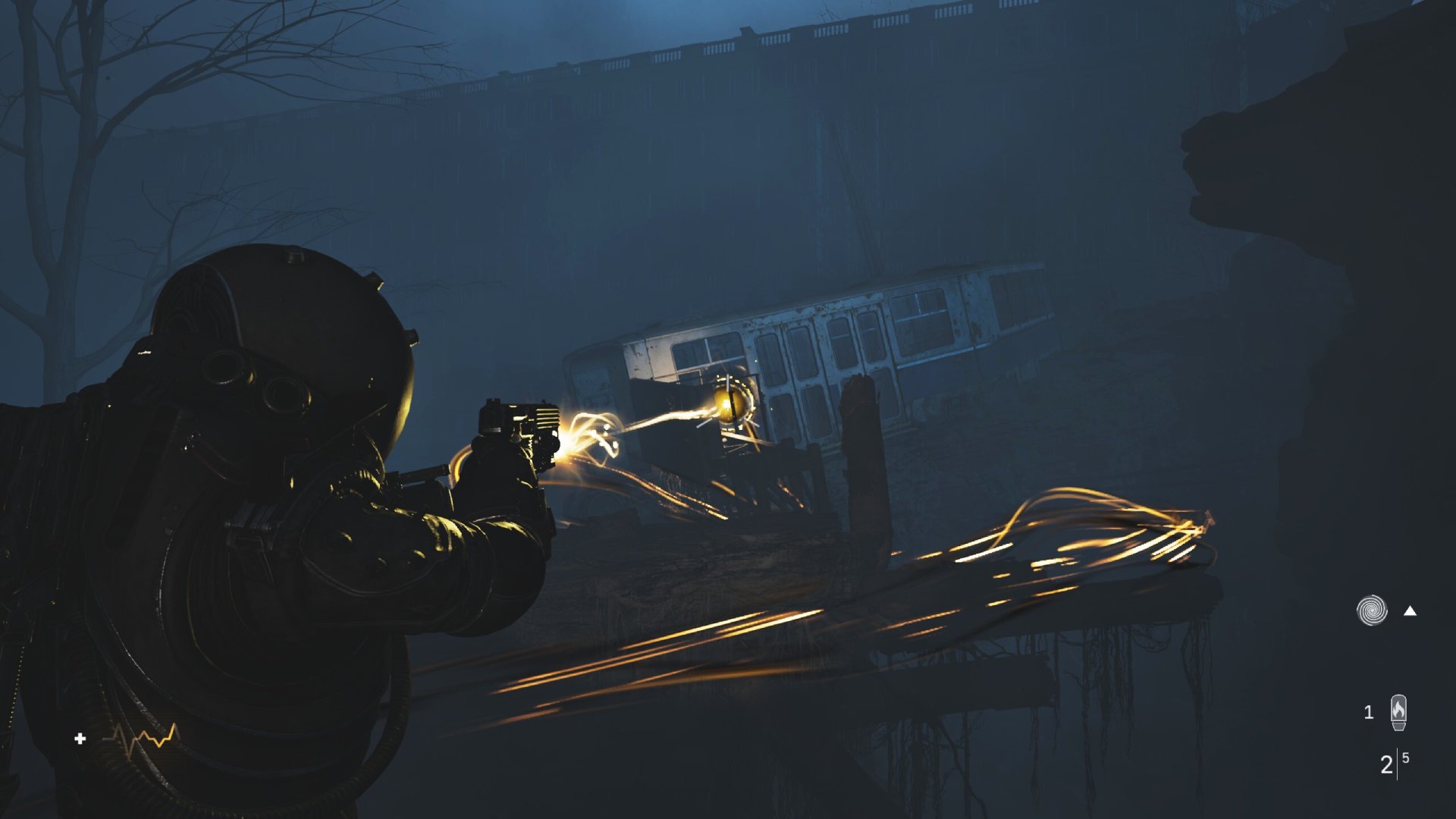 Firing the gun attachment at an anomalies.