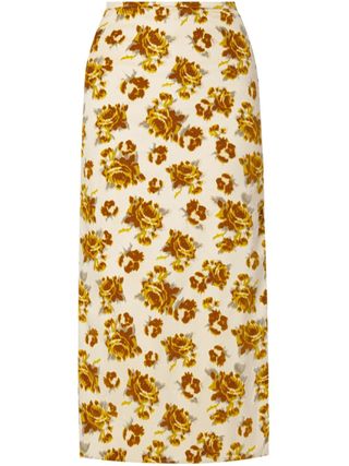 Floral-Pattern Velvet Midi Skirt