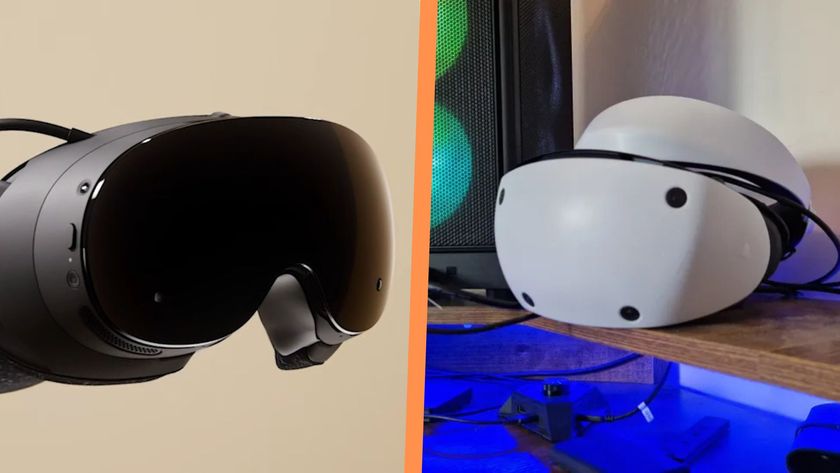 A Steam Frame marketing image side by side with a PSVR 2 reviewer&#039;s image