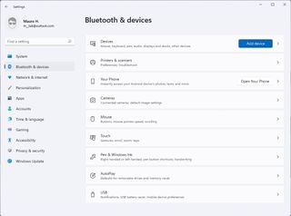 Bluetooth & devices settings on Windows 11