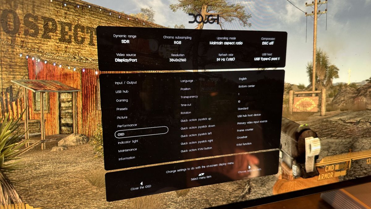 The OSD for the Dough Spectrum Black 27-inch OLED monitor