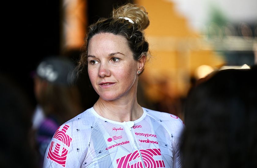 BERGAMO, ITALY - JULY 05: Sarah Roy of Australia and Team EF Education-Oatly during the team presentation prior to the 36th Giro d&amp;apos;Italia Women 2025 / #UCIWWT / on July 05, 2025 in Bergamo, Italy. (Photo by Luc Claessen/Getty Images)