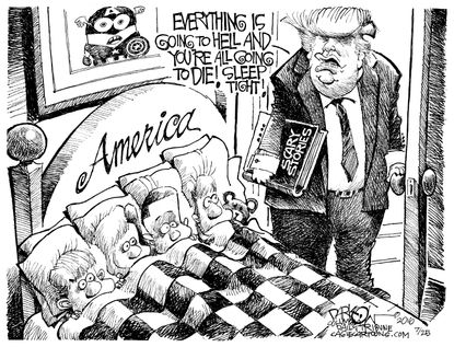 Political cartoon U.S Trump bedtime story