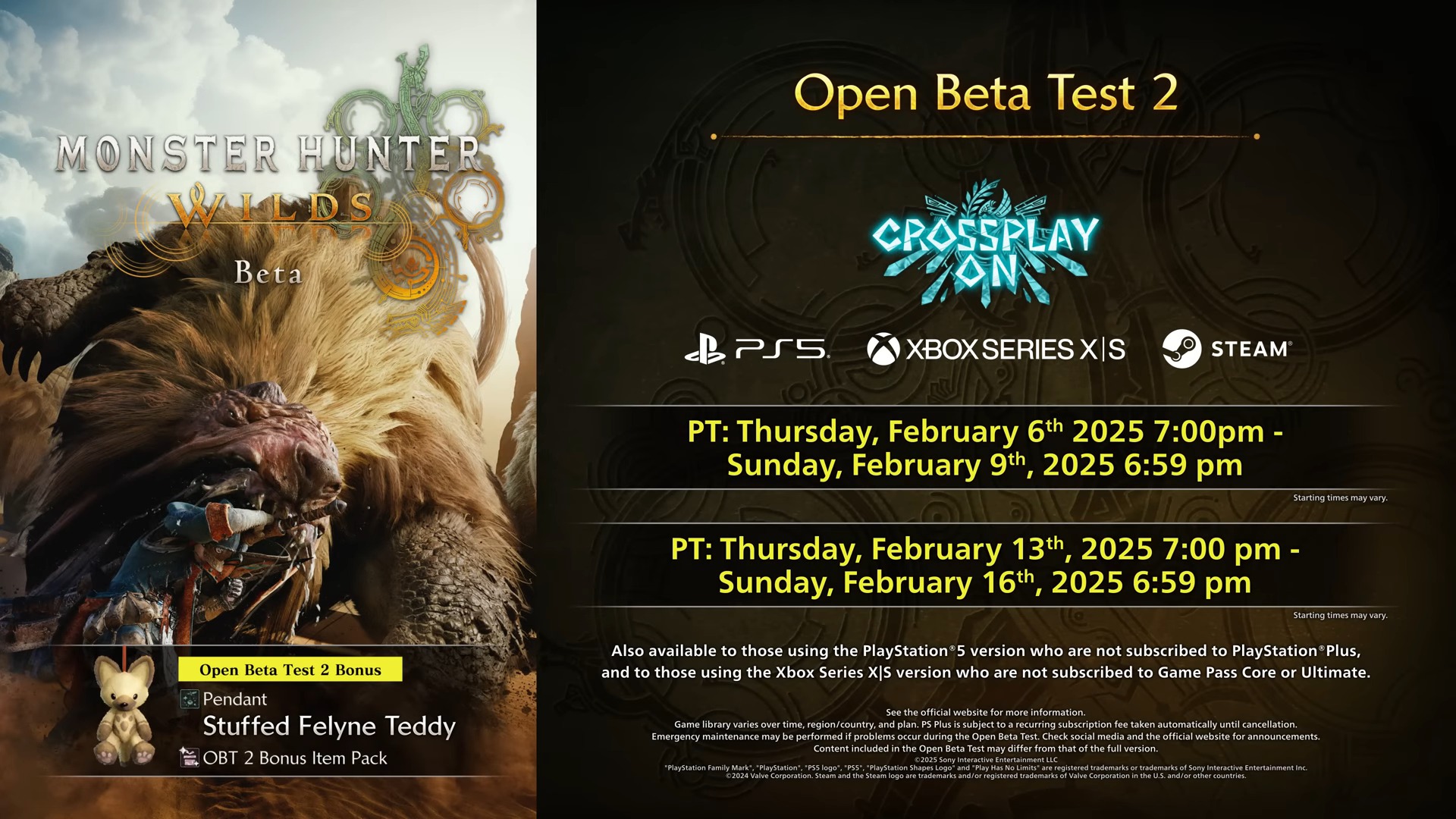 Monster Hunter Wilds second Open Beta Test start dates