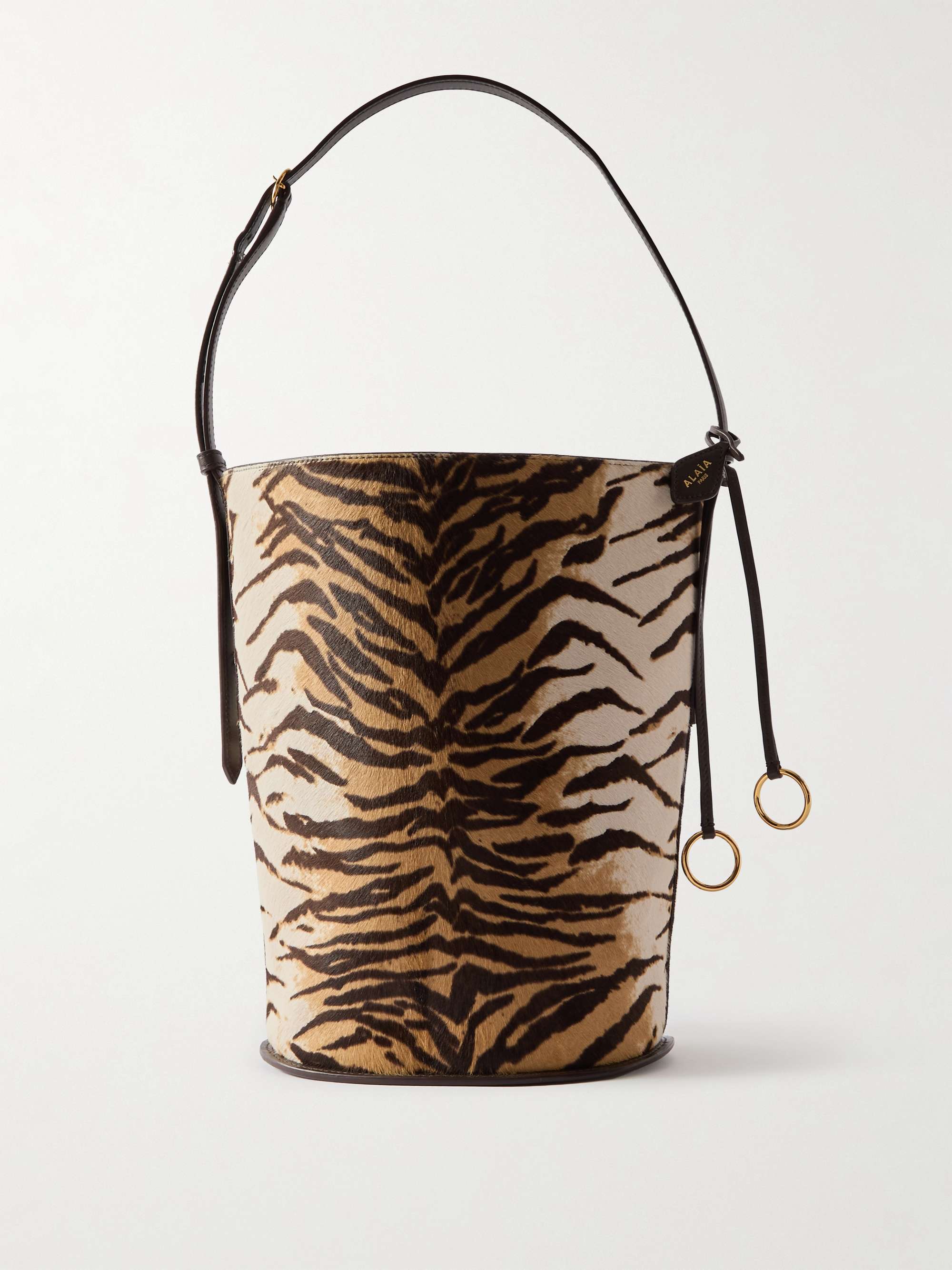 Hip Small Leather-Trimmed Tiger-Print Calf Hair Tote