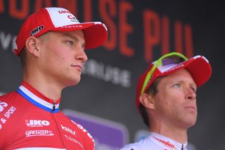 Mathieu van der Poel and Tim Wellens on the Brabantse Pijl podium