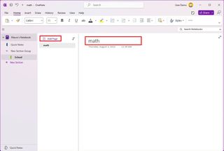 OneNote create new page
