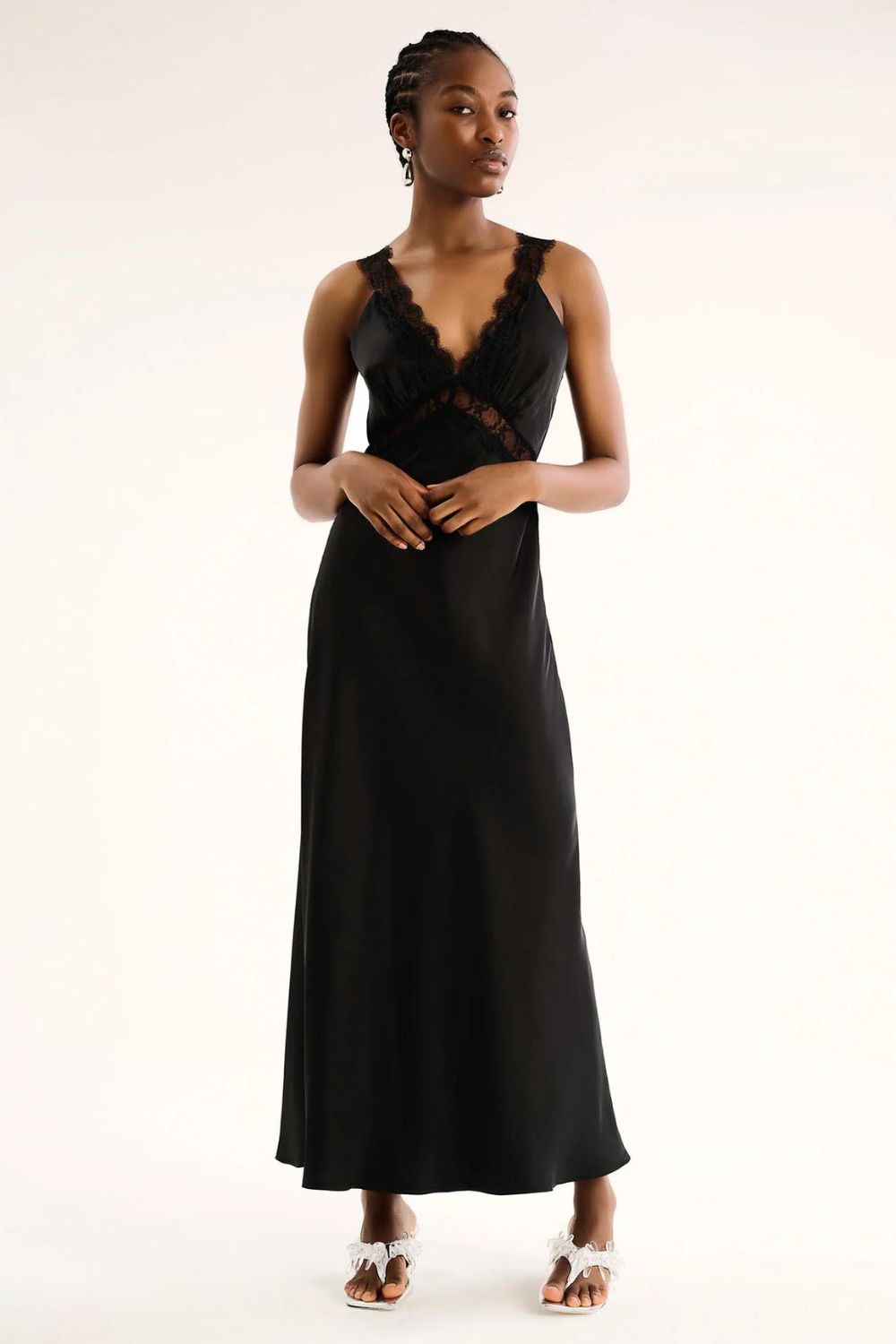 Omnes Aurelia Lace Trim Maxi Dress in Black