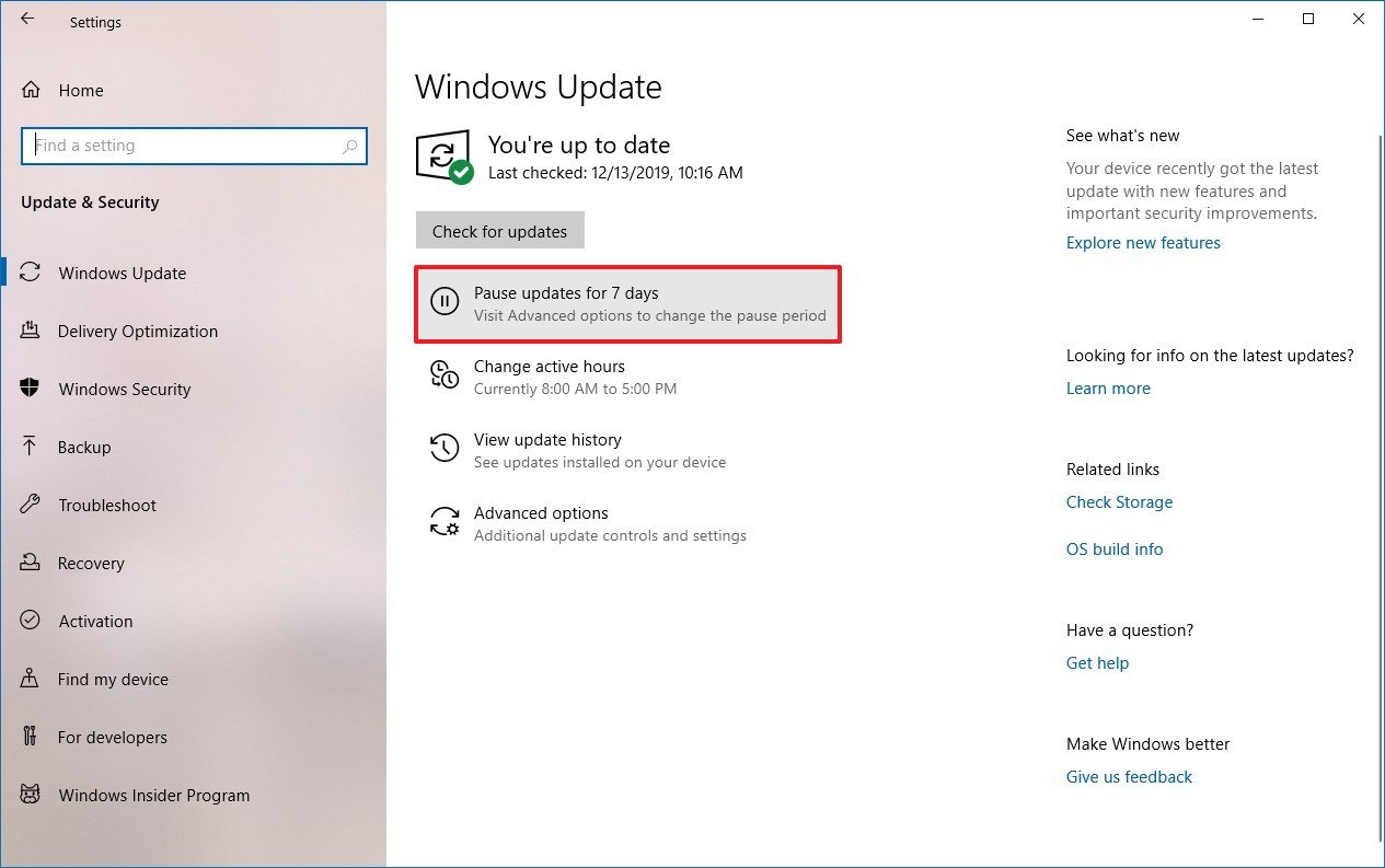 Pause Windows Update option