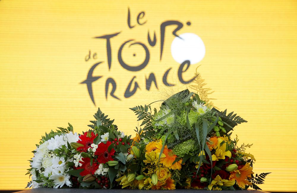 Flowers for the victims in Nice after stage 13 at the Tour de France.