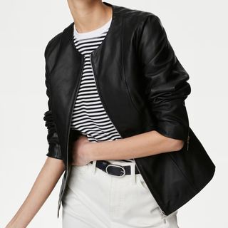 M&S Collarless Leather Jacket