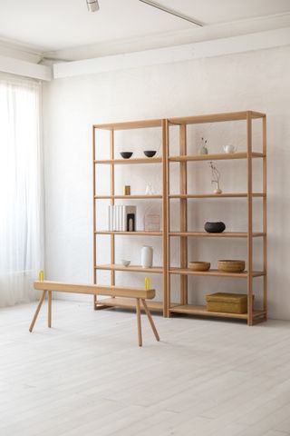 Wooden display shelf and bench