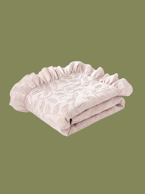 Structured Cotton Blanket Clara With Ruffles and Floral Pattern 