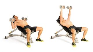A man demonstrates the incline dumbbell press chest exercise