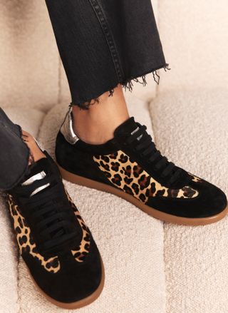 Black Suede Textured Leopard Trainers