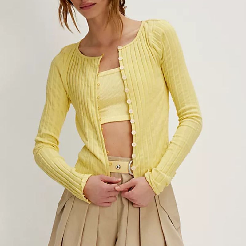 yellow cardigan