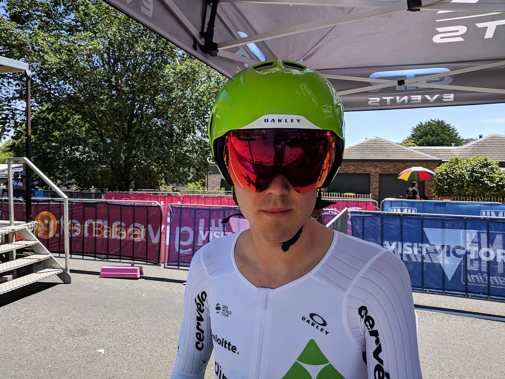 Ben O'Connor models the new Oakley AR07 time trial helmet