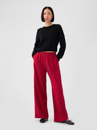 Wide-Leg Seamed Pull-On Pants