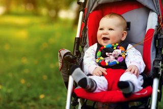 A baby in a stroller