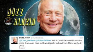 Iconic Astronaut Buzz Aldrin Tweets to Hadfield and Shatner