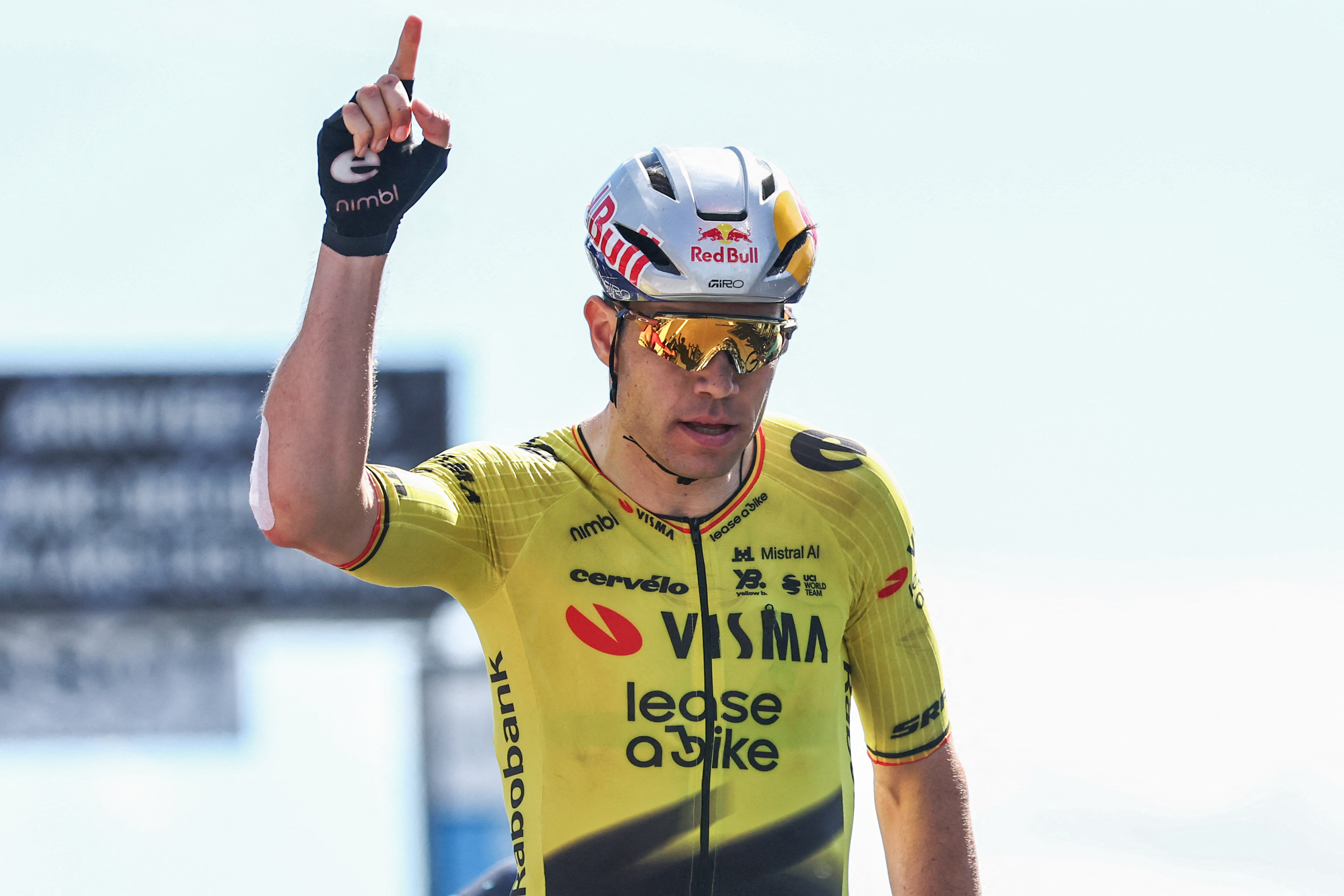 Van Aert celebrating his stage win