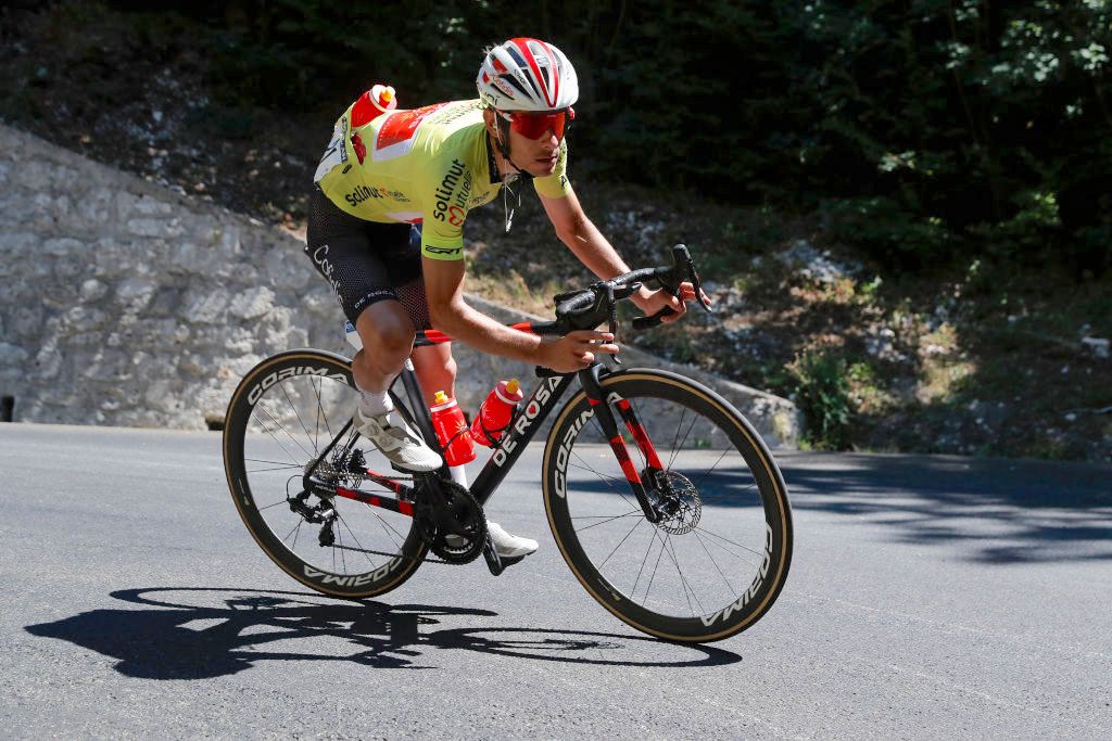 L&Atilde;LEX, FRANCE - AUGUST 11: Guillaume Martin of France and Team Cofidis - Yellow Leader Jersey competes during the 34th Tour de l'Ain 2022 - Stage 3 a 131km stage from Plateau d'Hauteville to L&Atilde;&copy;lex 904m / TDA22 / on August 11, 2022 in L&Atilde;&copy;lex, France. (Photo by Bas Czerwinski/Getty Images)