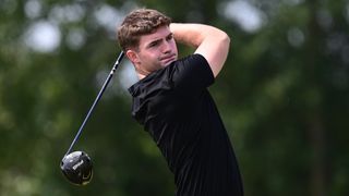 Dominic Clemons tees off on the 2nd hole during previews for The Amateur Championship