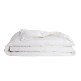 A white folded down comforter