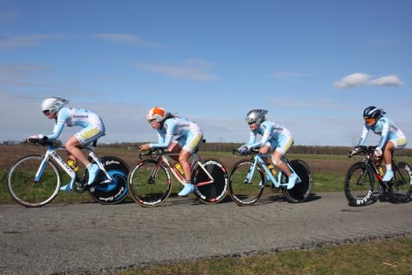 Restore Cycling riders roll along in the team time trial.
