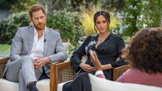 From left: Prince Harry and Meghan Markle sit down with Oprah Winfrey for the CBS special 'Oprah With Meghan and Harry'