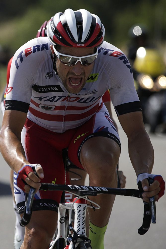 Marco Haller leads the breakaway during stage 16