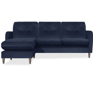 Blue velvet Lena three seater corner chaise sofa Cult Furniture